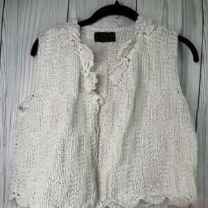 Vintage 1990s Women'sHand Knit Cable Knit Lace Sweater Vest  Coquette Whimsey